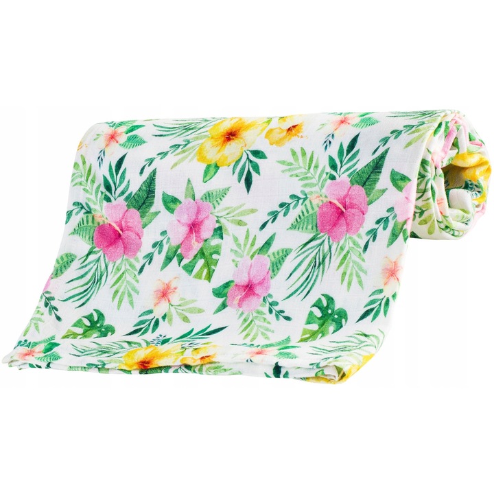 Bocioland, bambusz pelenka többször használható, Virágmintás, 30 x 30 cm, Többszínű