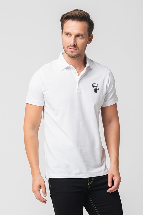 Karl Lagerfeld, Pamuttartalmú galléros póló, Fehér, 2XL