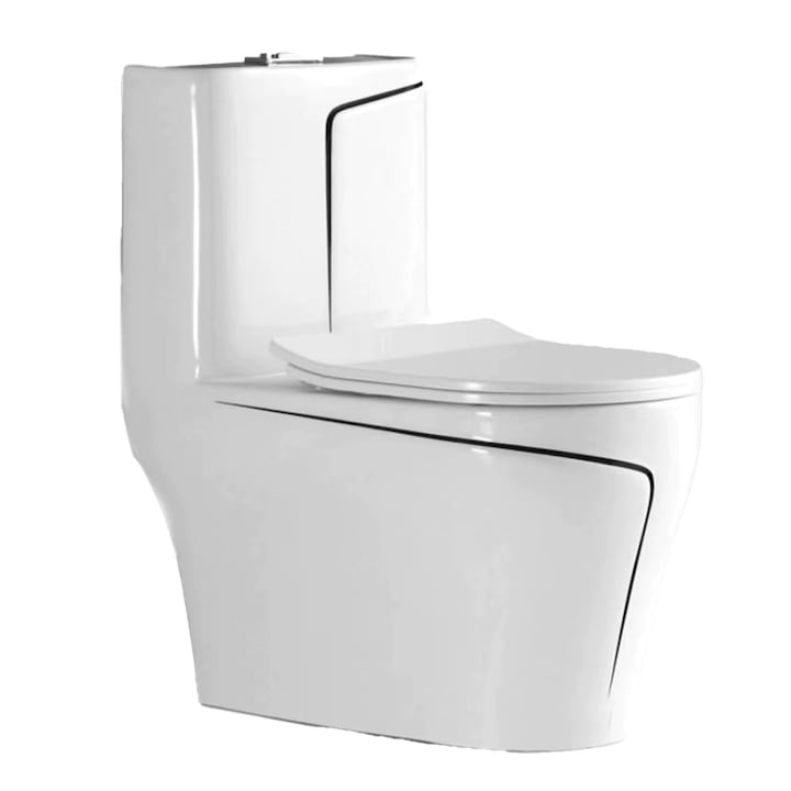 WC csésze, 69x39 cm, tartállyal, Fehér, padlóra szerelhető, soft-close fedél, Lazio, Royalty Line by Ego