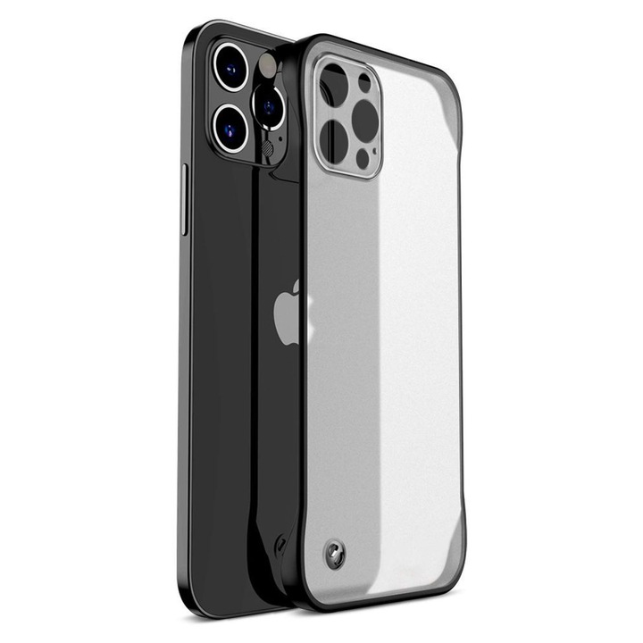 Husa FrameLess SILKASE pentru Apple iPhone 12 Pro Max, plastic slim, negru/transparent mat