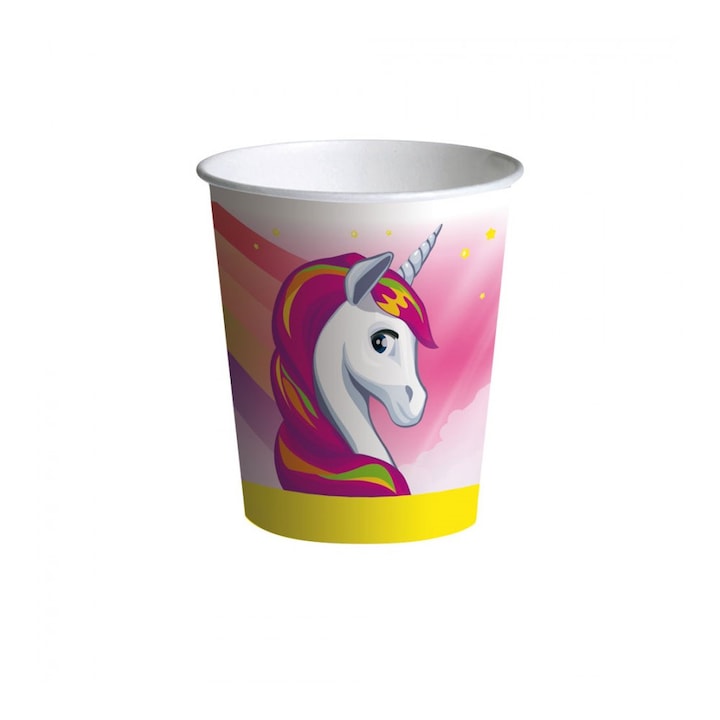 Set 8 pahare carton roz unicorn 250 ml