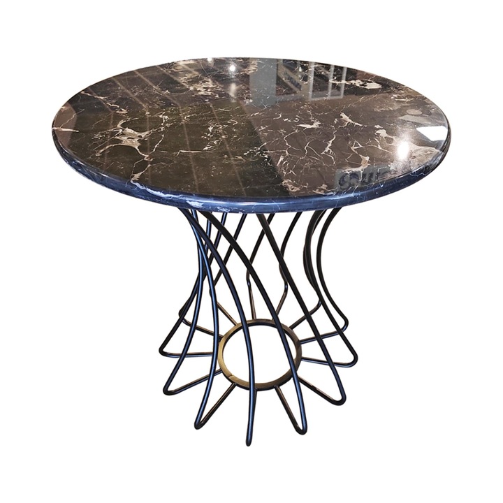 Masuta de cafea, rotunda, cu blat de marmura neagra, cadru metalic, Ø 60 cm
