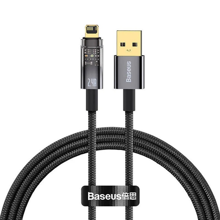 Кабел Baseus Explorer, USB към Lightning, 2.4A, 1m, черен