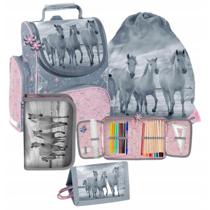 Set ghiozdan scoala, Penar, sac pentru pantofi, portofel Cal