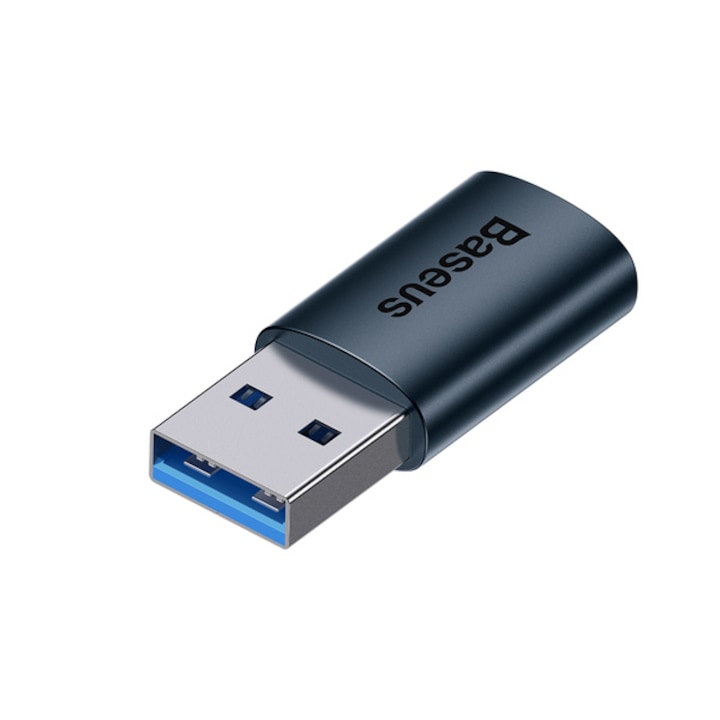 Adaptor, Baseus, USB-A la USB-C, 10Gb/s, Aluminiu, Albastru inchis