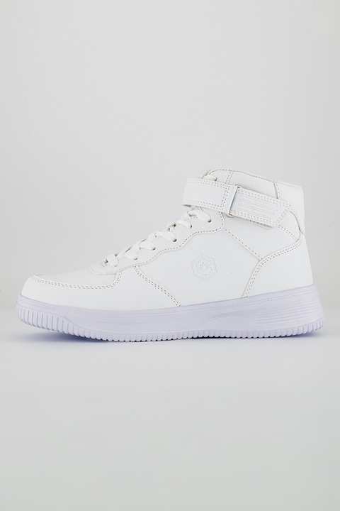 Lumberjack, Pantofi sport mid-high de piele ecologica cu banda velcro, Alb, 38