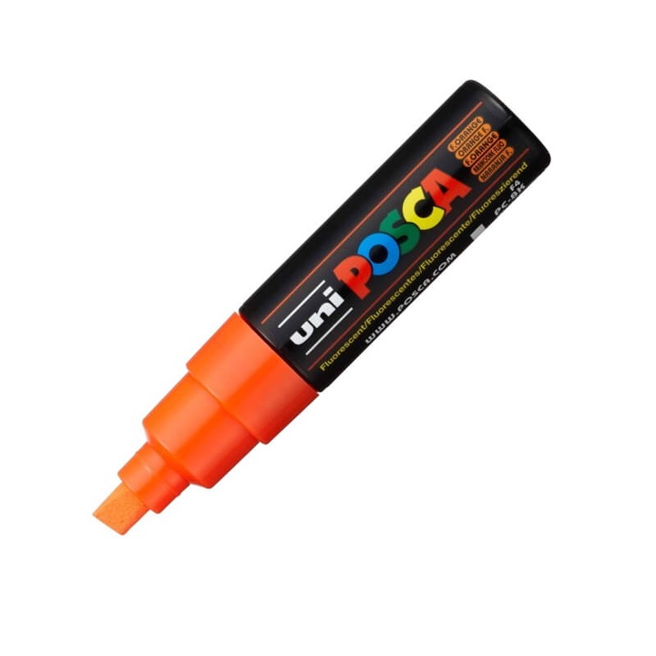 Marker cu vopsea Posca PC-8K 8.0 mm varf tesit - portocaliu fluorescent