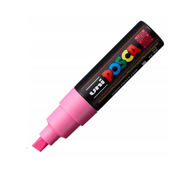 Marker cu vopsea Posca PC-8K 8.0 mm varf tesit - roz fluorescent