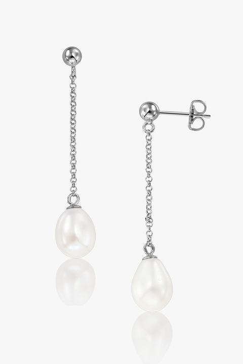 INDIRA, Cercei drop cu perle, Argintiu
