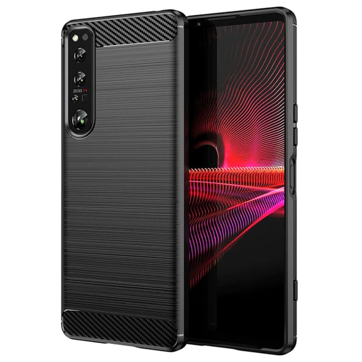 Калъф за Sony Xperia 1 IV - Techsuit Carbon Silicone - Черен