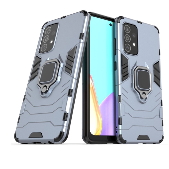 Калъф G-Ring Defender, Съвместим със Samsung Galaxy A52 4G / 5G / A52s, Antishock Armor, Въртящ се на 360 градуса пръстен, Вграден магнит за поддръжка на кола, TPU и PC, Син