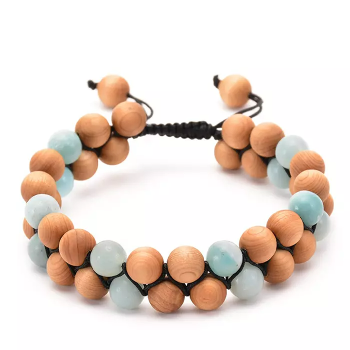 Kézzel készített karkötő, állítható, dupla, féldrágakő, barna kék elemekkel, unisex, EFAYN