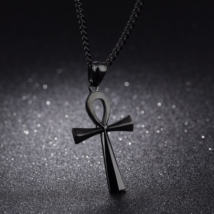 EFAYN ANKH nyaklánc, kereszt medállal, egyiptomi modell, fekete, unisex
