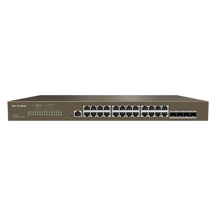 IP-COM 24-Port Gigabit Ethernet managed L3 switch, G5328F, Standarde: IEEE802.3, IEEE802.3u, IEEE802.3ab, IEEE802.3ad, IEEE802.3z, IEEE802.3x, IEEE8