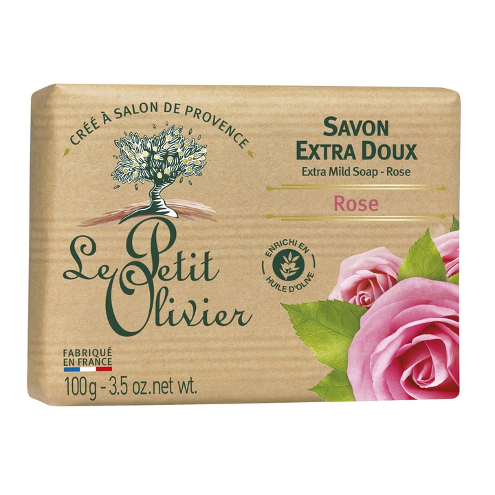 Sapun solid Le Petit Olivier, Trandafir, 100 g