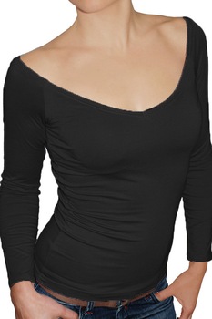 Bluza cu maneca lunga si decolteu francez Ivanel, Negru, S, Negru mat Bluza cu maneca lunga si decolteu francez Ivanel, Negru, S, Negru mat