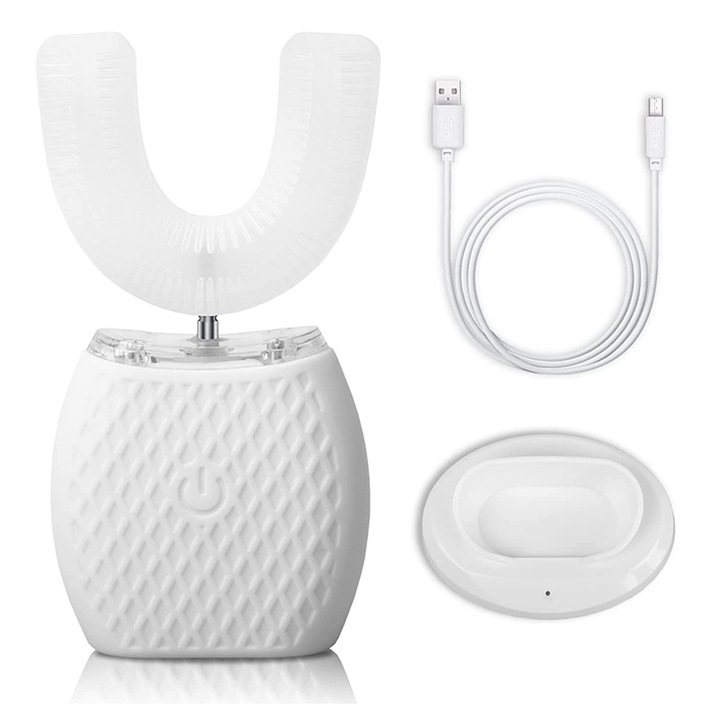 Felnőtt elektromos fogkefe, szilikon, U alakú, IPX7, fehér