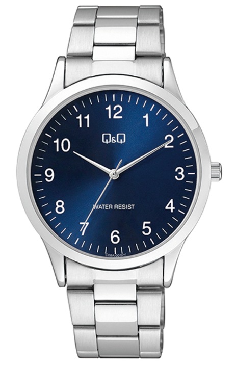 Ceas barbati, Q&Q, C08A-001PY, Argintiu/Albastru