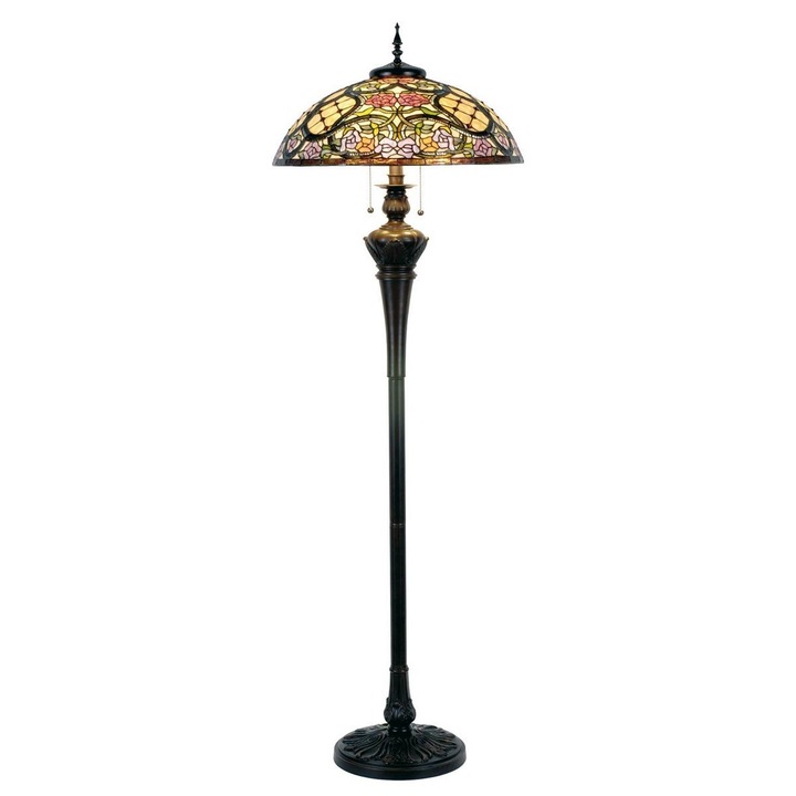 Lampadar cu baza din polirasina maro si abajur sticla Tiffany Ø 55 cm x 150 h