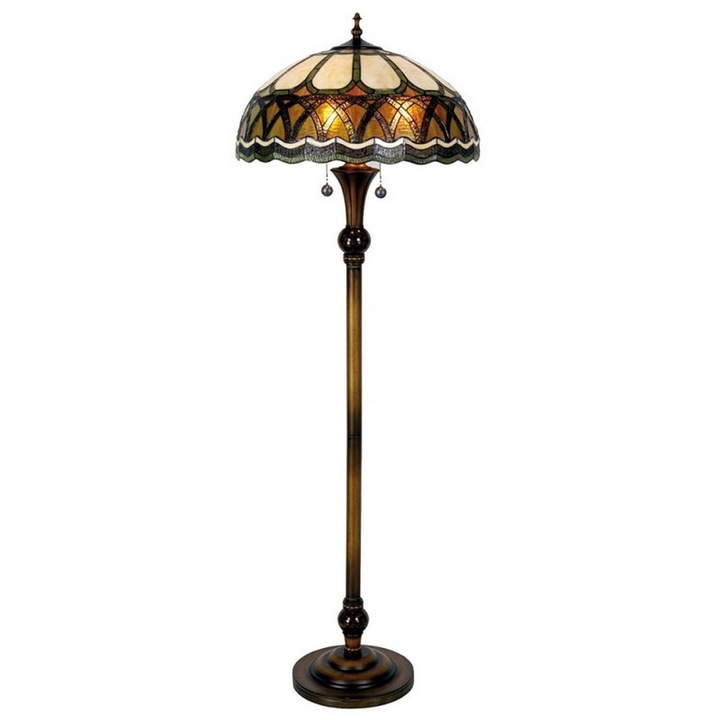 Lampadar cu baza din polirasina maro si abajur sticla Tiffay 56x164 cm