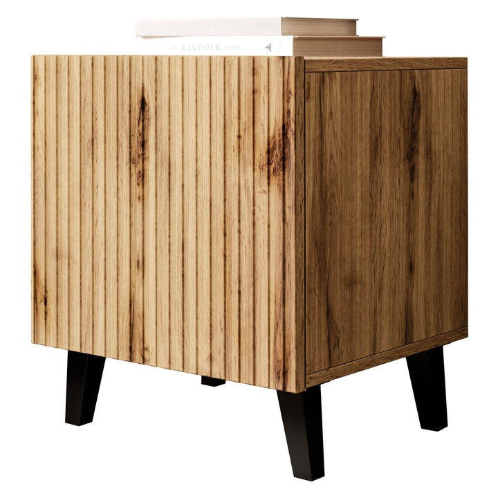 Set 2 Noptiera Tilderi, MIRJAN24, Stejar wotan / negru, 40x45x52 cm