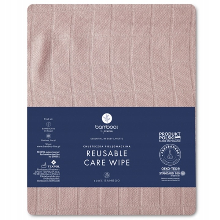 Többször használható bambusz pelenka, Texpol, 30 x 30 cm, Púderrózsaszín