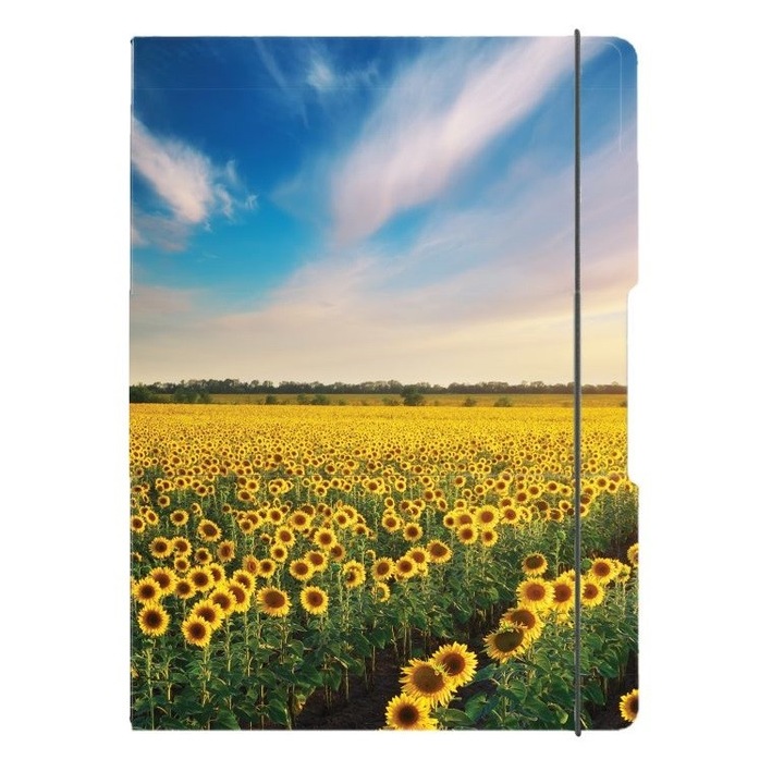 Caiet My.book Flex A5 40f 70gr, Patratele, Coperta Sunflowers, Elastic Galben