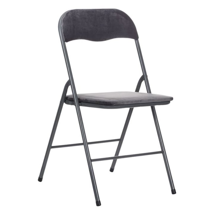 Szürke összecsukható fém szék, bársony béléssel, 48x44x81 cm, maximális súly 100 kg