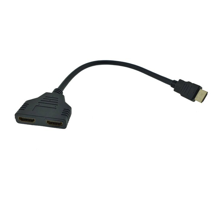 Cablu adaptor HDMI splitter, conector HDMI tata la 2 porturi HDMI mama, ADAPTHDMI, pasiv, 25 cm, negru 25 cm