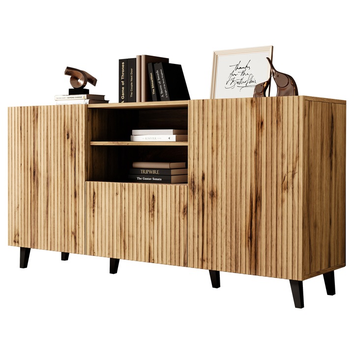 Comoda 150 Tilderi, MIRJAN24, Stejar wotan / negru, 151x83x42 cm