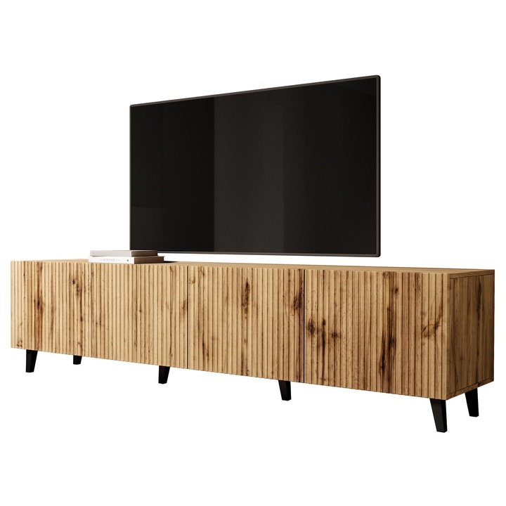 Comoda TV 200 Tilderi, MIRJAN24, Stejar wotan / negru, 201x53x42 cm