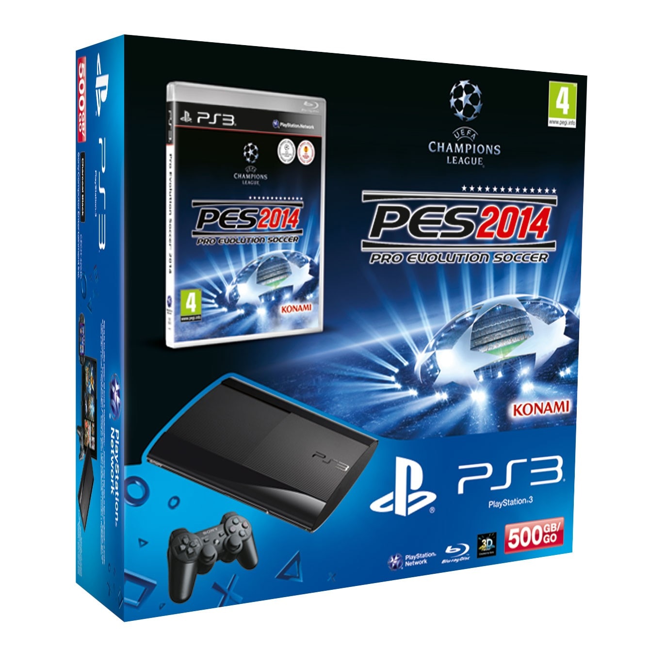 At first color Realistic Consola Sony PlayStation 3, 500GB + Joc Pro Evolution Soccer 2014 - eMAG.ro