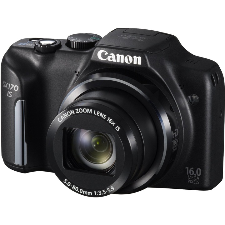 Дигитален фотоапарат Canon PowerShot SX170 IS, 16MP, Черен
