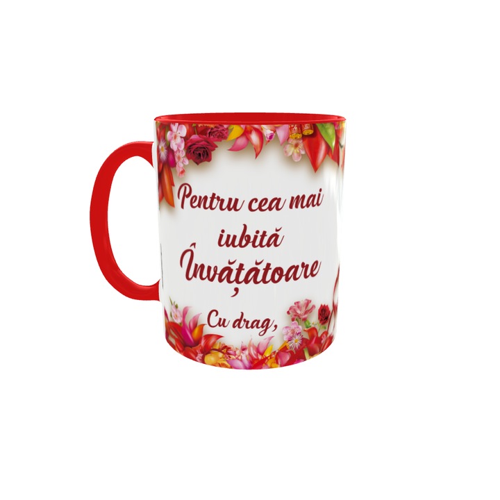 Cana gift shop personalizata cu mesaj, Pentru cea mai iubita invatatoare, din ceramica, 330ml