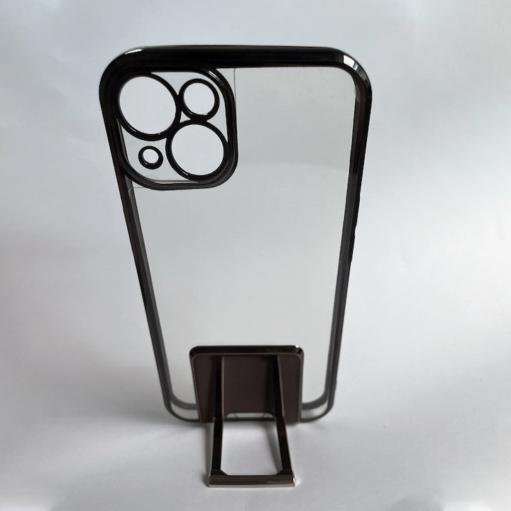 Силиконов калъф за Apple iPhone 13 PRO MAX, Стойка, Специален огледален дизайн, Optim Tech, Черен