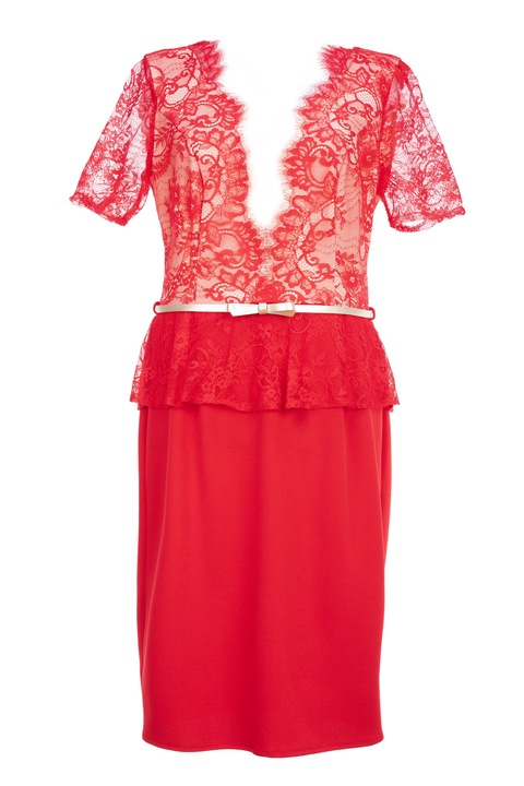 Rochie dama, din stofa subtire, rosu/bej, Rosu/Bej