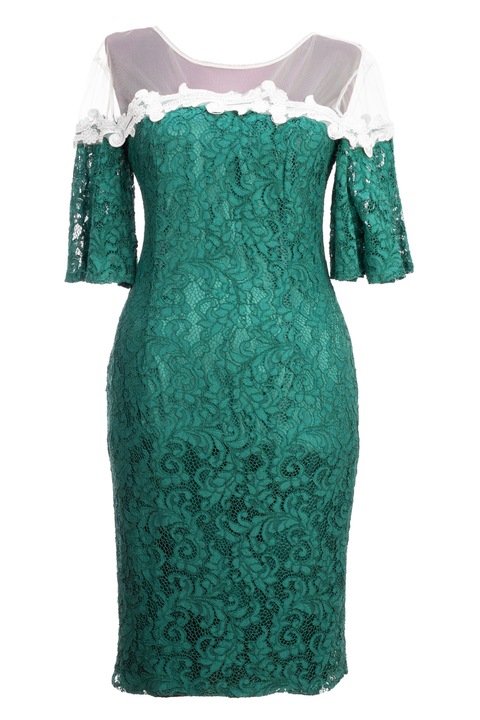 Rochie dama scurta, din dantela, culoare verde/bej, marime 38 RO