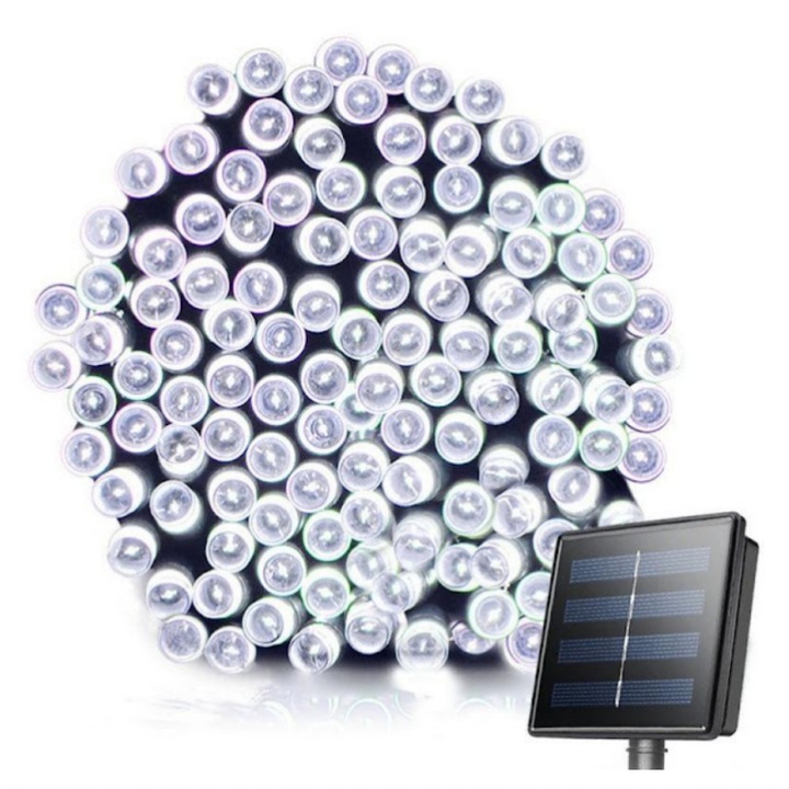Instalatie Gradina cu incarcare solara, 100 LED, 10 metri, alb rece