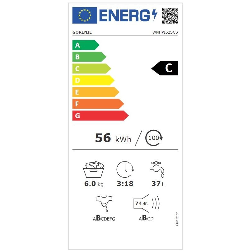 Masina de spalat rufe cu incarcare frontala Gorenje WNHPI62SCS, clasa energetica C, 6 kg, Eco, 1200 rpm., alb