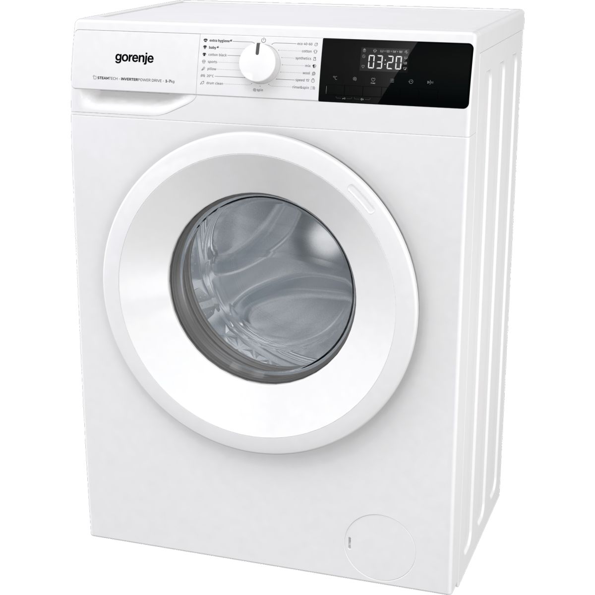 Masina de spalat rufe subtire cu incarcare frontala Gorenje WNHPI72SCS, clasa energetica C, 7 kg, Eco, 1200 rpm, alb