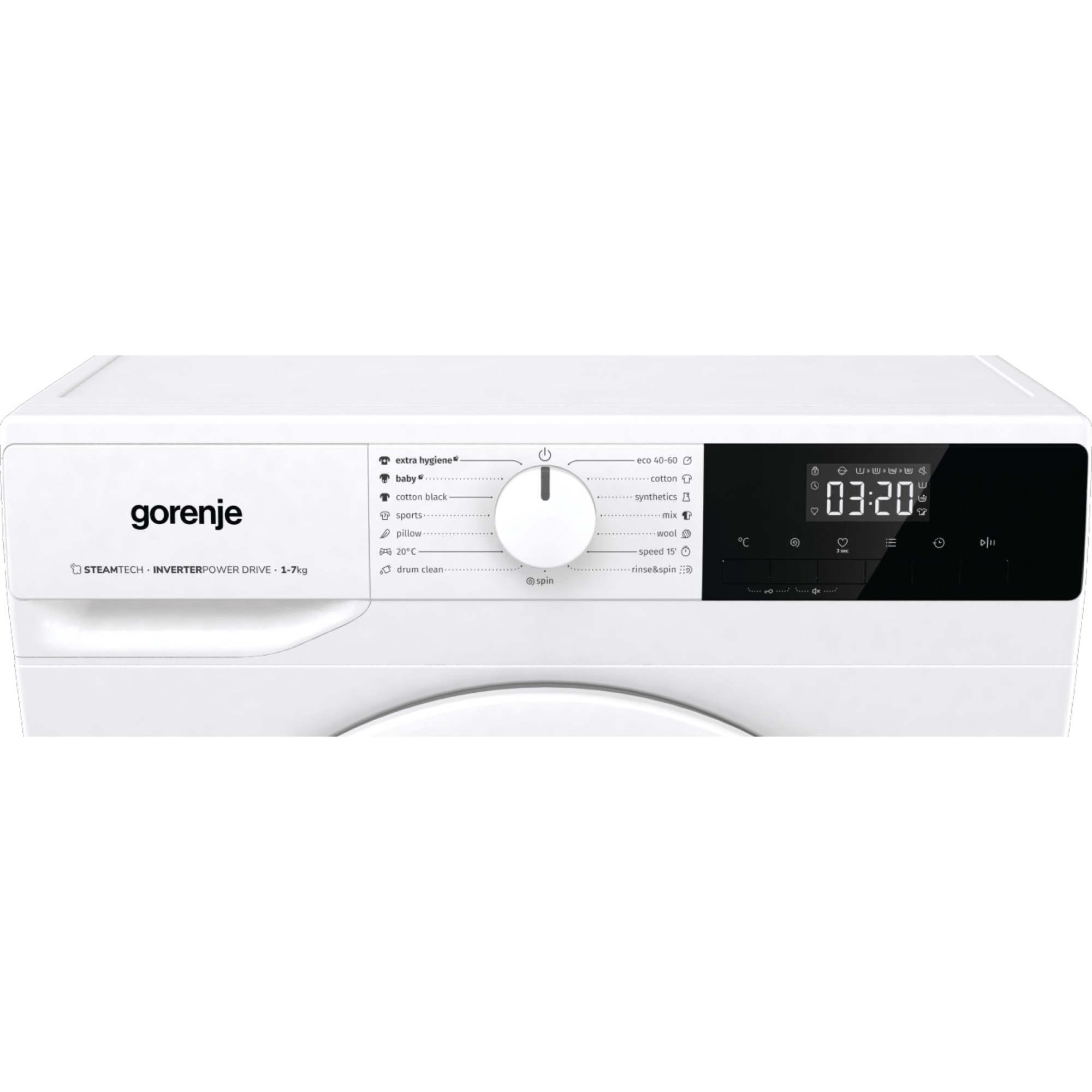 Masina de spalat rufe subtire cu incarcare frontala Gorenje WNHPI72SCS, clasa energetica C, 7 kg, Eco, 1200 rpm, alb