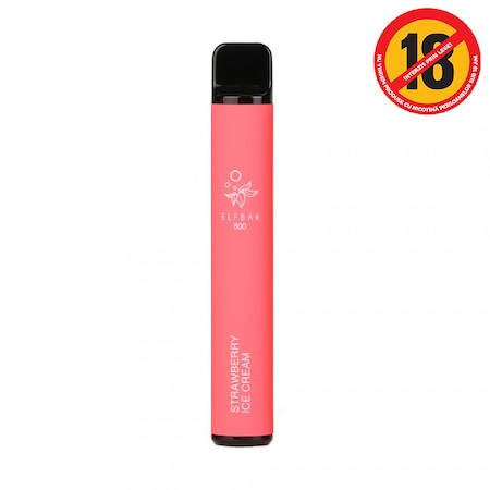 Tigara electronica Elfbar 600 puff cu nicotina 2%, Strawberry Ice Cream, Vape bar de unica folosinta - Aroma de inghetata cu capsuni