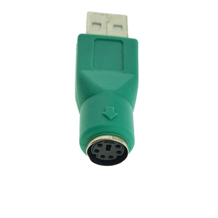 Преходник PS2 женски към USB тип A мъжки, за клавиатура/мишка, зелен
