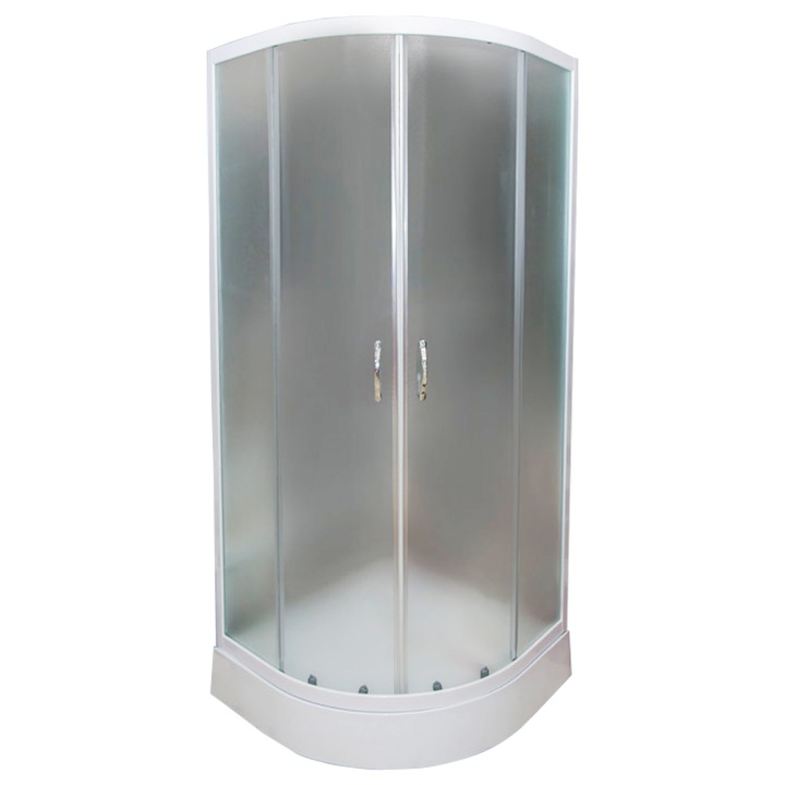 Cabina De Dus Simpla Semirotunda Alfa, Sticla Mata 4 Mm, 90X90X195 Cm, Profil Argintiu, Cadita Joasa Si Sifon Incluse