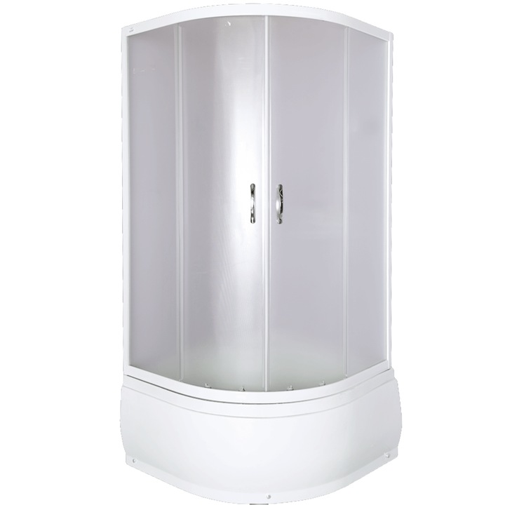 Cabina De Dus Simpla Semirotunda Beta, Sticla Mata 4 Mm, 80X80X200 Cm, Profil Argintiu, Cadita Inalta Si Sifon Incluse