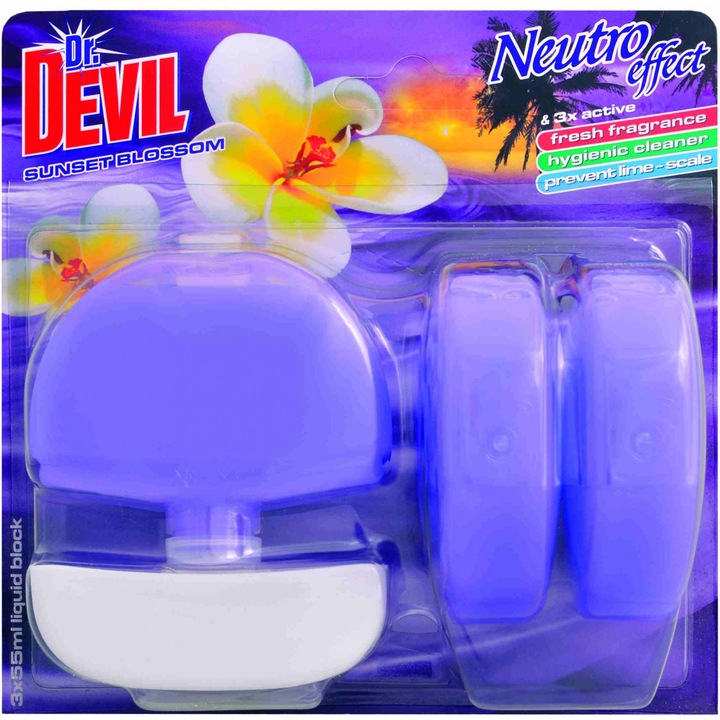 Dr. Devil 3 az 1-ben Folyékony WC-illatosító, 3 x 55 ml, Sunset Blossom