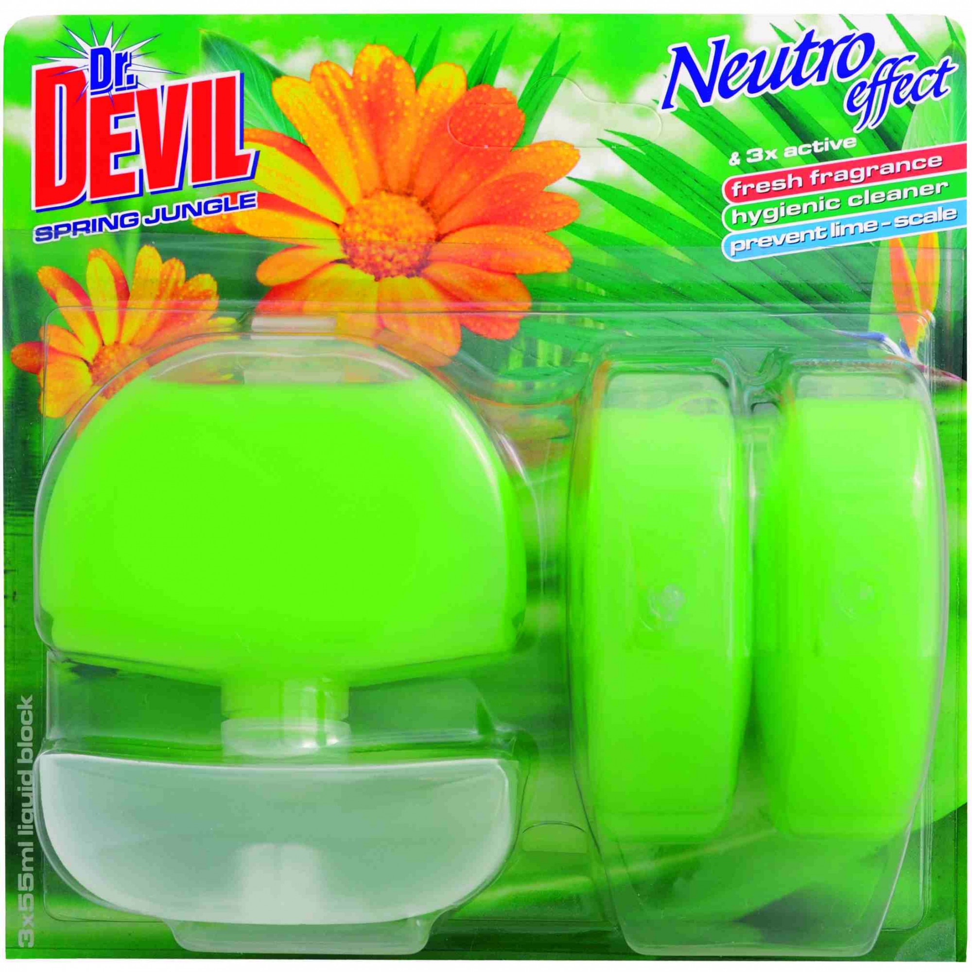 Odorizante lichide pentru WC Dr. Devil 3 in 1, 3 x 55 ml, Spring Jungle