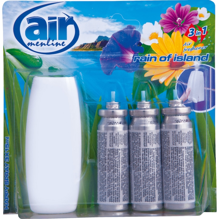 Odorizante AIR meline happy spray cu aparat, 3x15ml, Rain of island