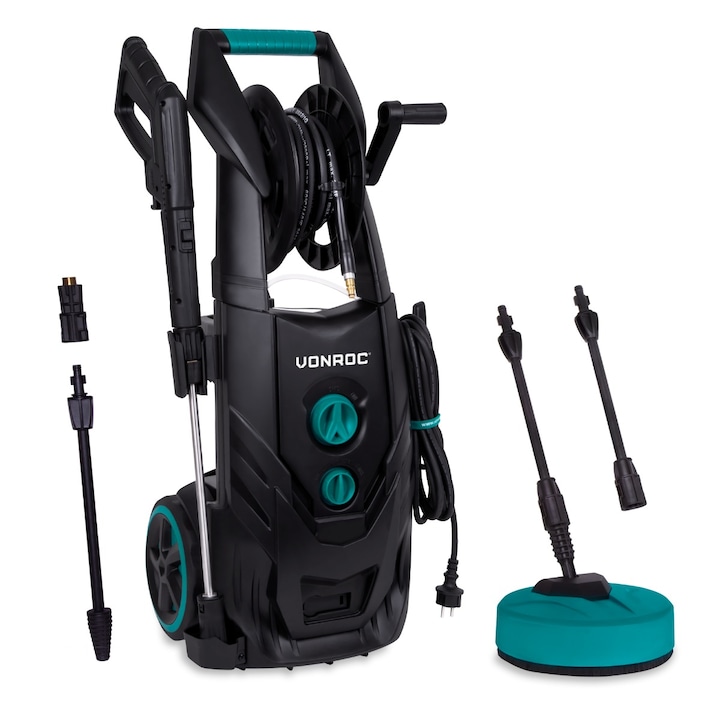 Водоструйка под налягане VONROC PRO PW509AC, 2500W, 195 бара, Индукционен двигател, 8 м маркуч, 5 м кабел, Включени аксесоари
