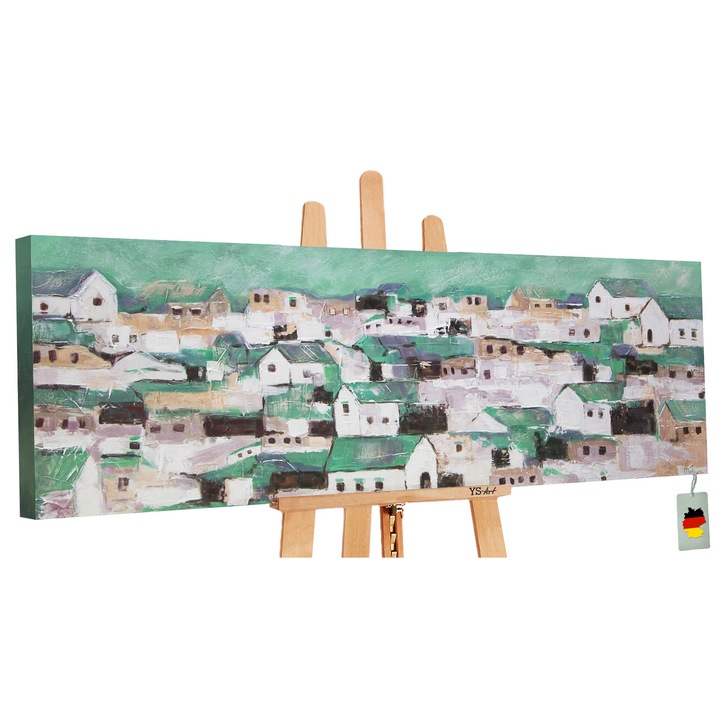 Tablou pictura manual acrilic pe panza "Cartierul Sud" 150x50cm